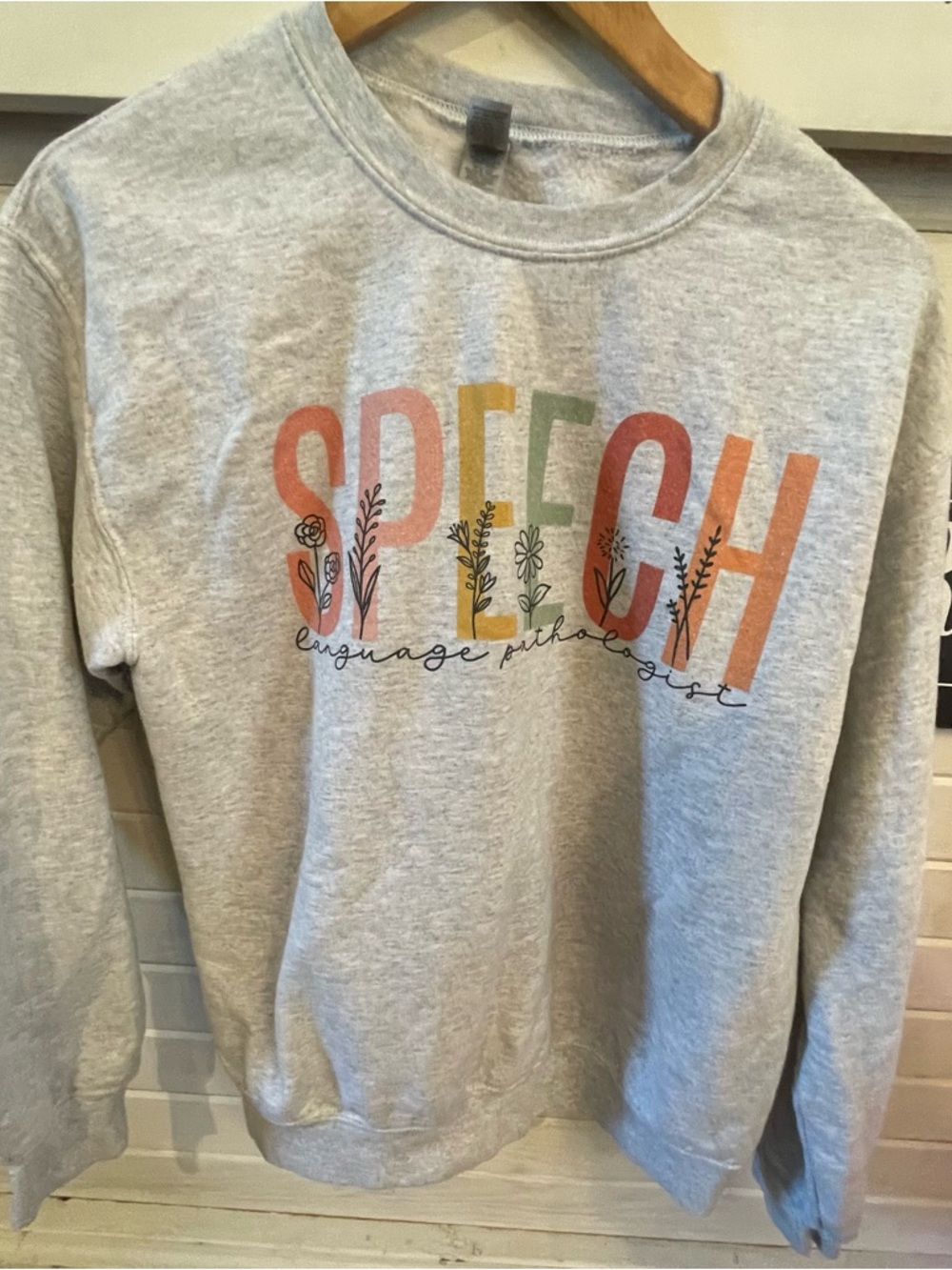 Gildan Light Gray Tee with Multicolor Print speech therapy